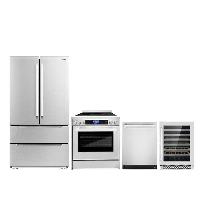 Cosmo Package - 30" Electric Range, Refrigerator with Ice Maker, Dishwasher and Wine Cooler, COS-4PKG-155