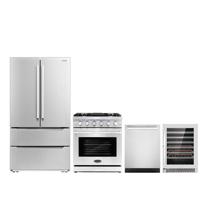 Cosmo Package - 30" Gas Range, Refrigerator with Ice Maker, Dishwasher and Wine Cooler, COS-4PKG-231