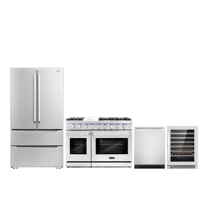 Cosmo Package - 48" Gas Range, Refrigerator with Ice Maker, Dishwasher and Wine Cooler, COS-4PKG-249