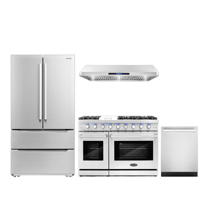 Cosmo Package - 48" Gas Range, Under Cabinet Range Hood, Refrigerator with Ice Maker and Dishwasher, COS-4PKG-250