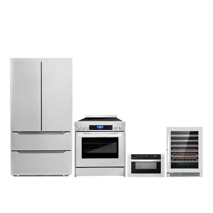 Cosmo Package - 30" Electric Range, Refrigerator with Ice Maker, Microwave and Wine Cooler, COS-4PKG-265