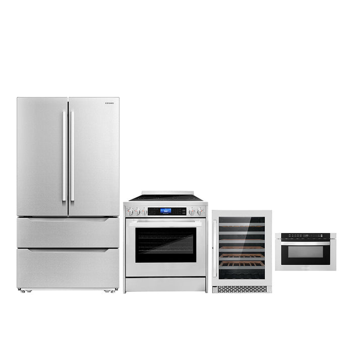 Cosmo Package - 30" Electric Range, Refrigerator with Ice Maker, Microwave and Wine Cooler, COS-4PKG-279