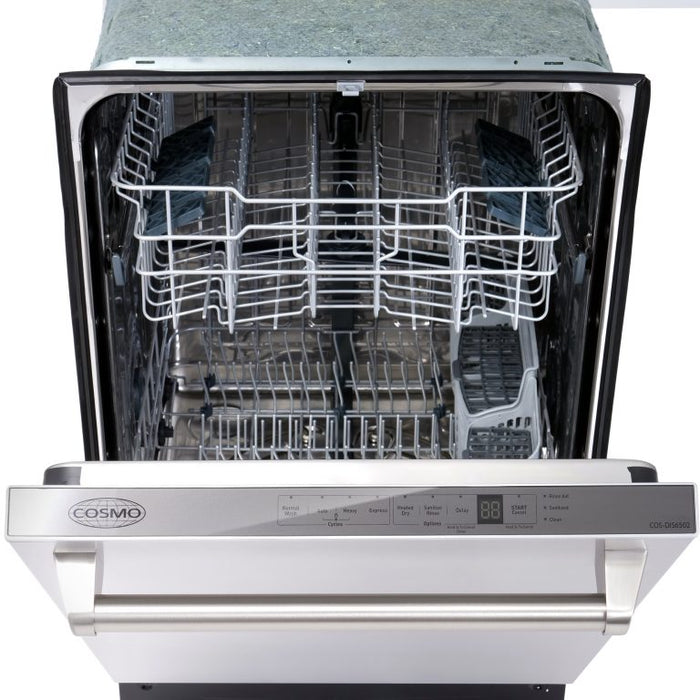 Cosmo Package - 30" Electric Range, Dishwasher, Refrigerator with Ice Maker, Wine Cooler and Microwave, COS-5PKG-266