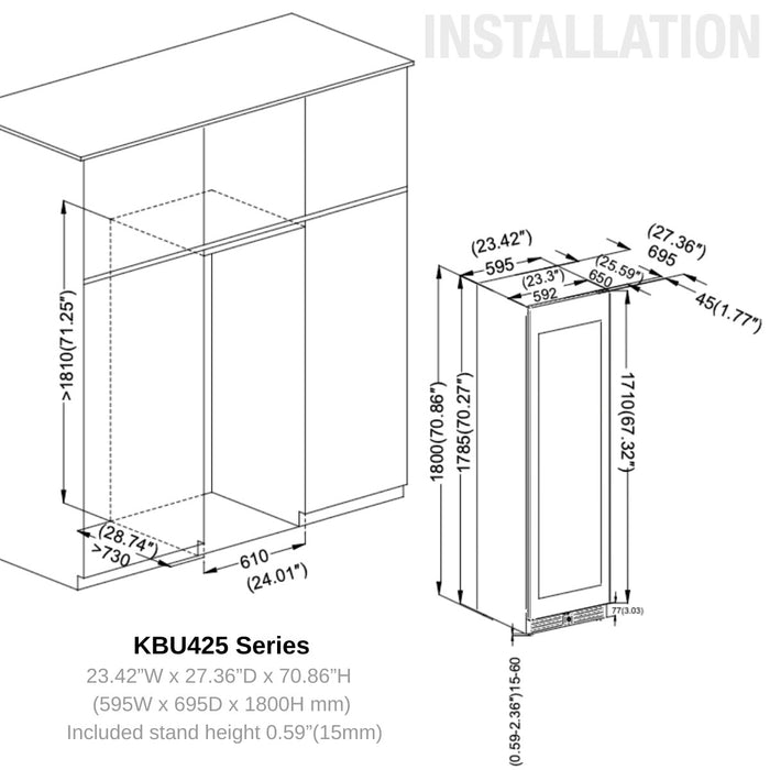 KingsBottle Dual Zone Upright Low-E Glass Door Large Wine Cooler