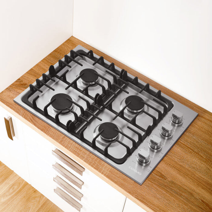 Cosmo 30" Gas Cooktop in Stainless Steel with 4 Italian Made Burners, COS-DIC304