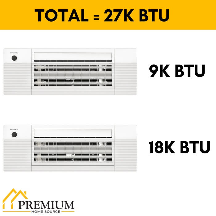 MRCOOL DIY Mini Split - 27,000 BTU 2 Zone Ceiling Cassette Ductless Air Conditioner and Heat Pump with 16 ft. and 25 ft. Install Kit, DIYM227HPC01C01