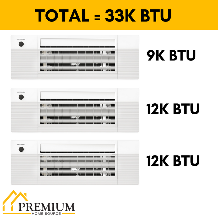 MRCOOL DIY Mini Split - 33,000 BTU 3 Zone Ceiling Cassette Ductless Air Conditioner and Heat Pump with 16 ft. Install Kit, DIYM336HPC03C00
