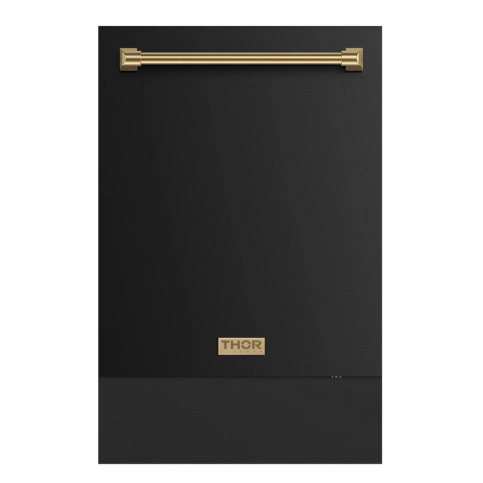 Thor Kitchen Gordon Ramsay 3-Piece Appliance Package - 36-Inch Electric Range with Tilt Panel Touch Control, Refrigerator, and Dishwasher in Black with Bronze Trim