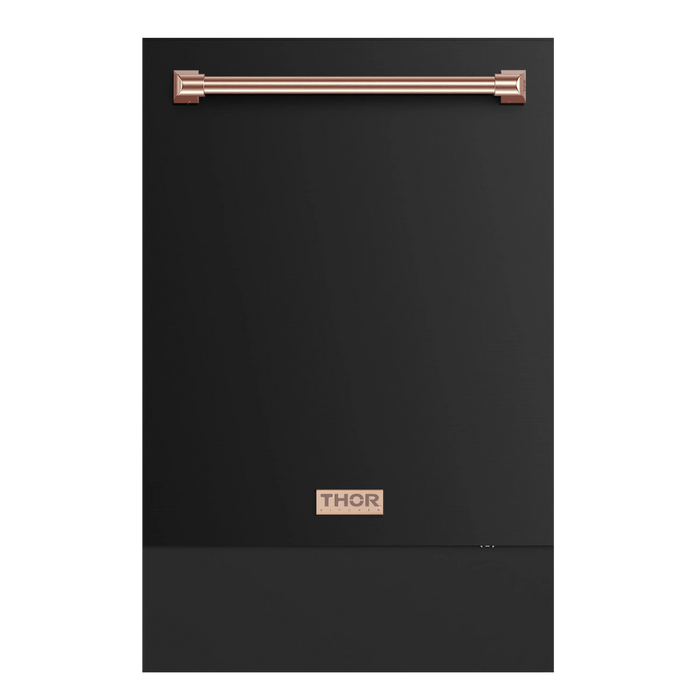 Thor Kitchen Gordon Ramsay 3-Piece Appliance Package - 48-Inch Gas Range with Double Oven, Refrigerator, and Dishwasher in Black with Rose Gold Trim