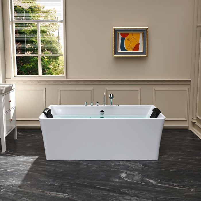 67" Freestanding Whirlpool Bathtub with Faucet and Center Drain - EMPV-67AIS03