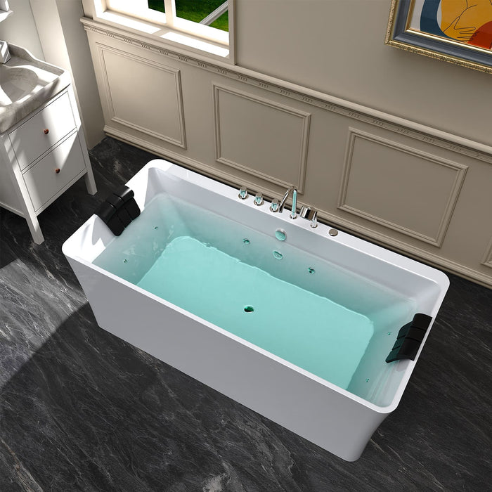 67" Freestanding Whirlpool Bathtub with Faucet and Center Drain - EMPV-67AIS03