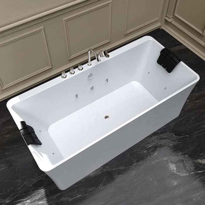 67" Freestanding Whirlpool Bathtub with Faucet and Center Drain - EMPV-67AIS03