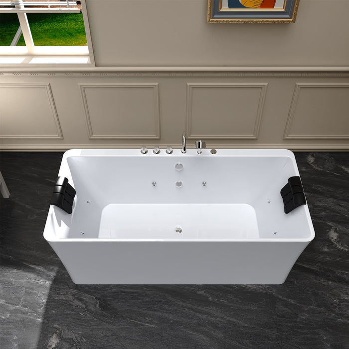 67" Freestanding Whirlpool Bathtub with Faucet and Center Drain - EMPV-67AIS03