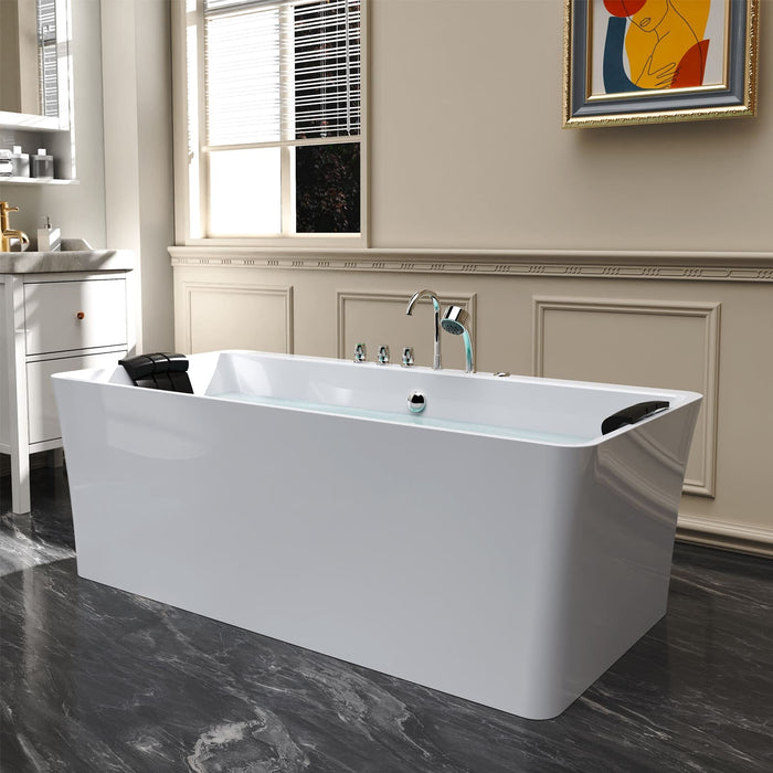 67" Freestanding Whirlpool Bathtub with Faucet and Center Drain - EMPV-67AIS03