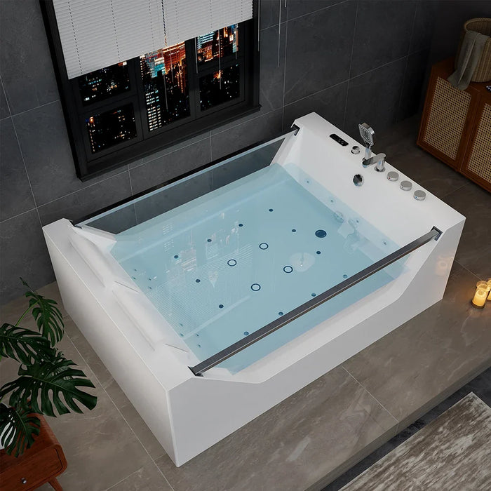 71" Freestanding Combo Massage Whirlpool Inline Heater 2-Person Bathtub with Dual Glass Design - EMPV-71PRO01