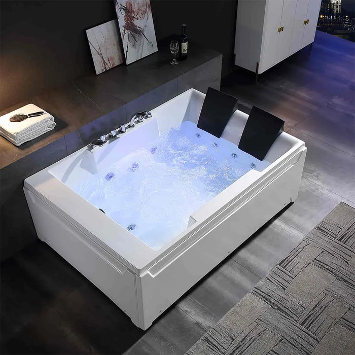 72" Alcove Whirlpool LED Bathtub for 2 Persons with Left Drain - EMPV-72JT367LED