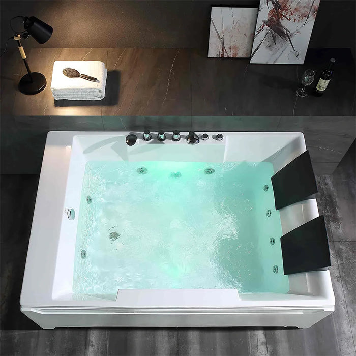 72" Alcove Whirlpool LED Bathtub for 2 Persons with Left Drain - EMPV-72JT367LED