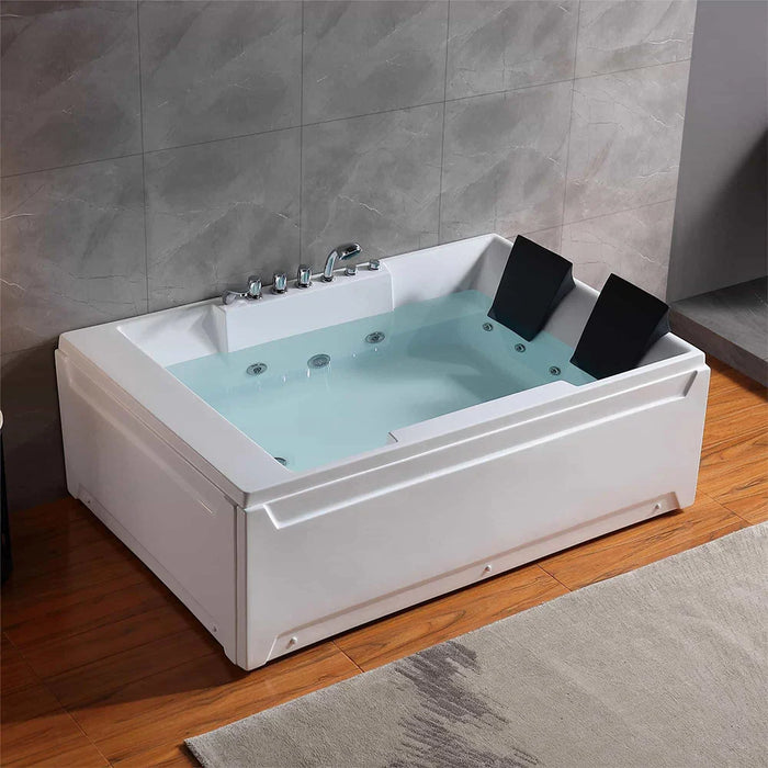 72" Alcove Whirlpool LED Bathtub for 2 Persons with Left Drain - EMPV-72JT367LED