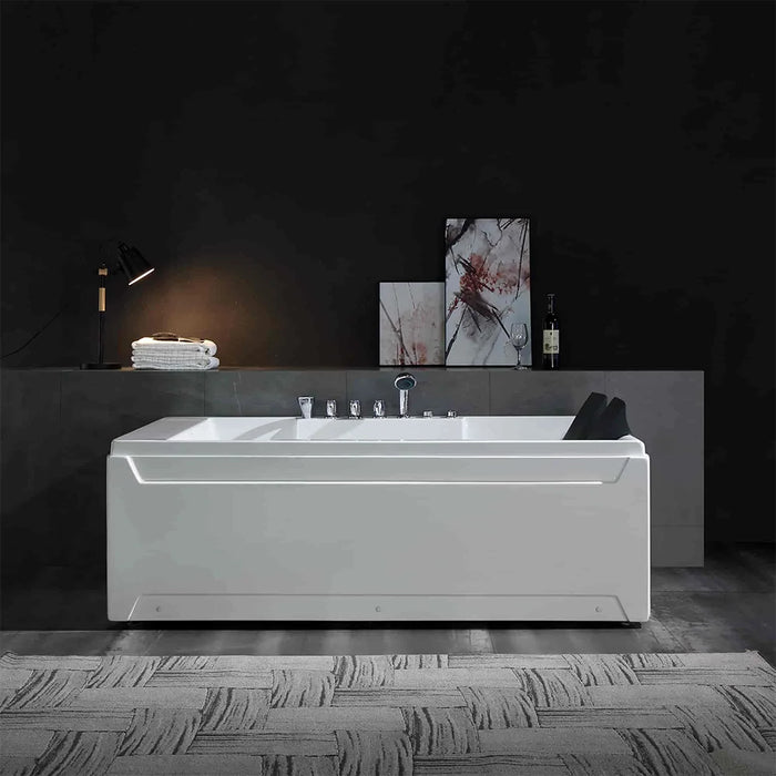 72" Alcove Whirlpool LED Bathtub for 2 Persons with Left Drain - EMPV-72JT367LED