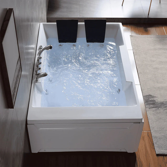 72" Alcove Whirlpool LED Bathtub for 2 Persons with Left Drain - EMPV-72JT367LED