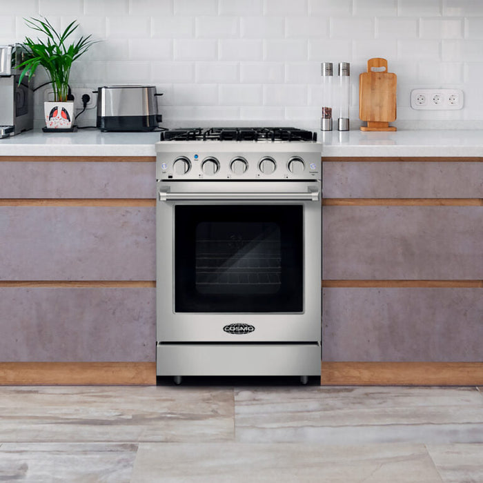 Cosmo 24" 3.73 cu. ft. Slide-In Freestanding Gas Range with 4 Sealed Burners n Stainless Steel, COS-EPGR244