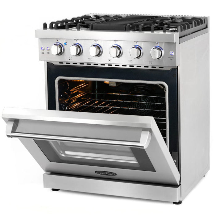 Cosmo Package - 30" Gas Range, Wall Mount Range Hood, Dishwasher and Wine Cooler, COS-4PKG-090