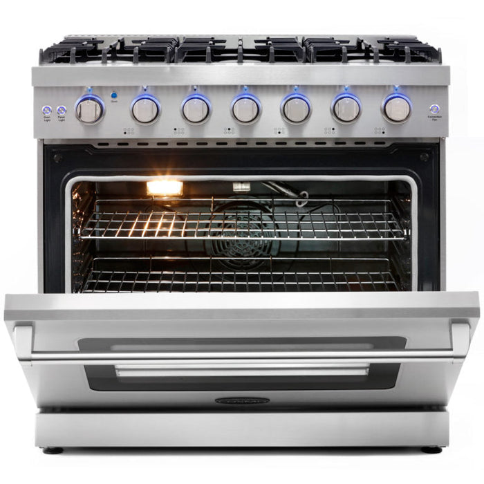 Cosmo Commerical 36" 6.0 cu. ft. Gas Range with Convection Oven in Stainless Steel with Storage Drawer, COS-EPGR366