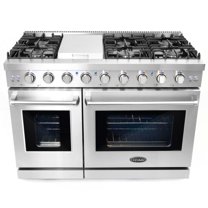 Cosmo Commercial 48" 6.8 cu. ft. Double Oven Gas Range with Convection Oven in Stainless Steel, COS-EPGR486G