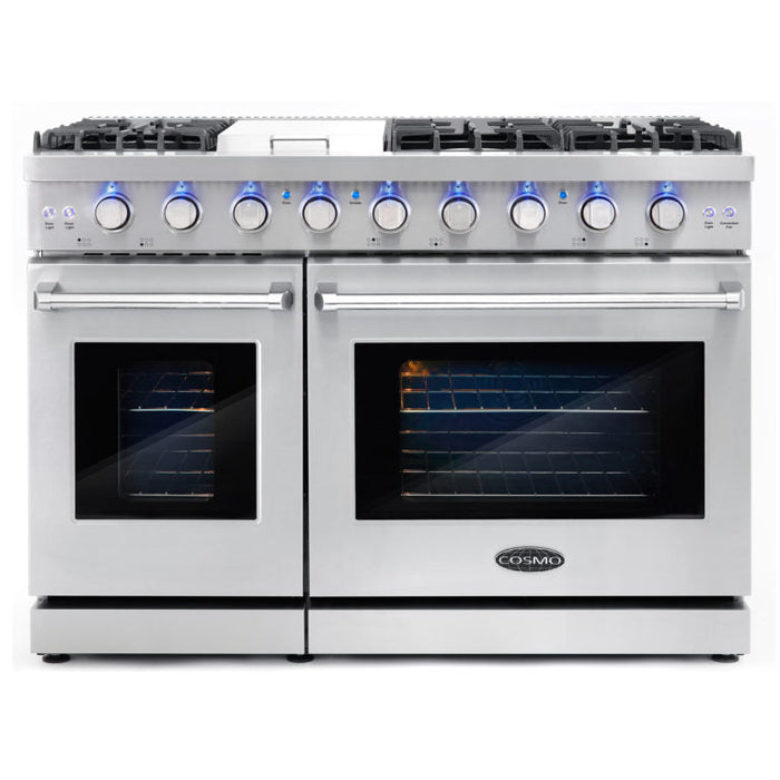 Cosmo Package - 48" Gas Range, Under Cabinet Range Hood, Refrigerator with Ice Maker and Dishwasher, COS-4PKG-122