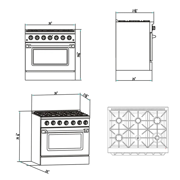 Empava 36" Slide-In Single Oven Natural Gas Range with 6 Burners - 5.2 cu.ft, EMPV-36GR08