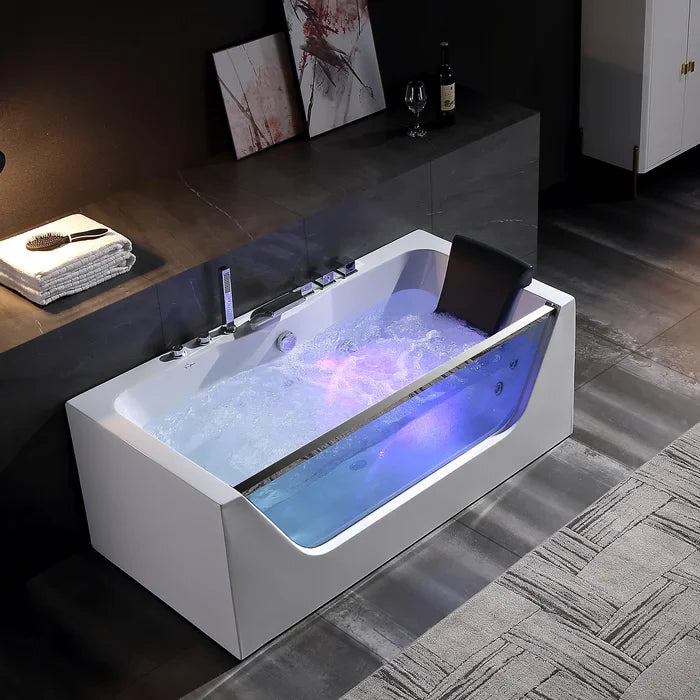 Empava 59" Modern Alcove Whirlpool Bathtub with Faucet and LED Lights, EMPV-59JT408LED