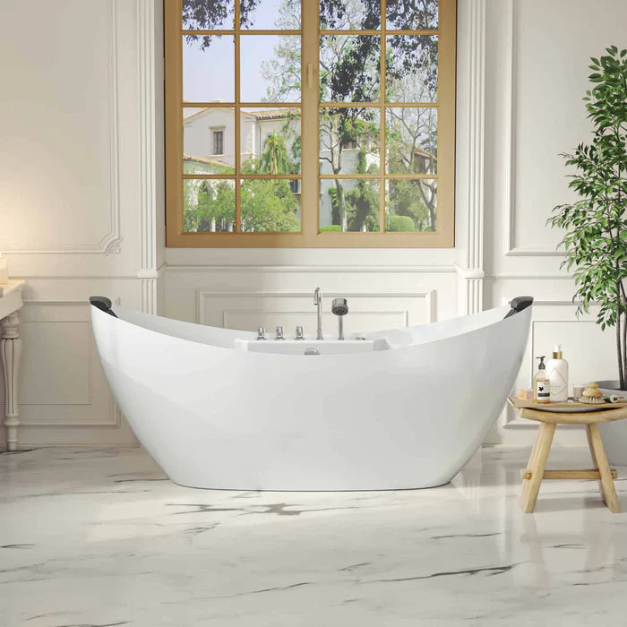 Empava 59" Freestanding Hourglass Whirlpool Bathtub with Faucet, EMPV-59AIS11