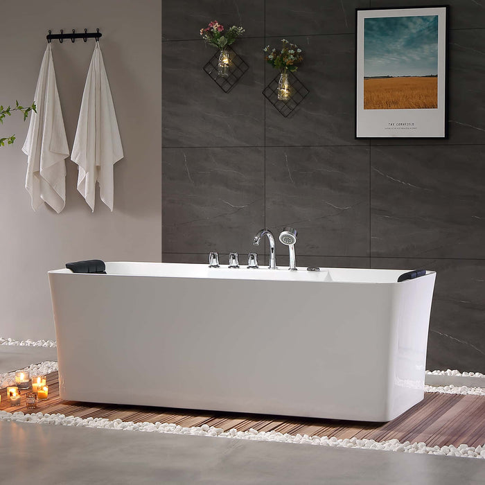 59" Freestanding Rectangle Whirlpool Bathtub with Center Drain - EMPV-59AIS15