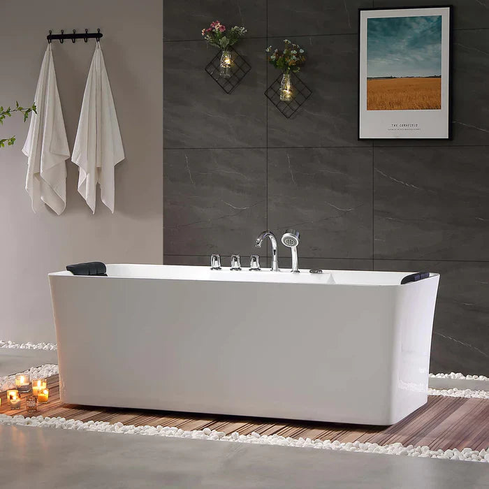 Empava 59" Freestanding Whirlpool Bathtub with Faucet, EMPV-59AIS15