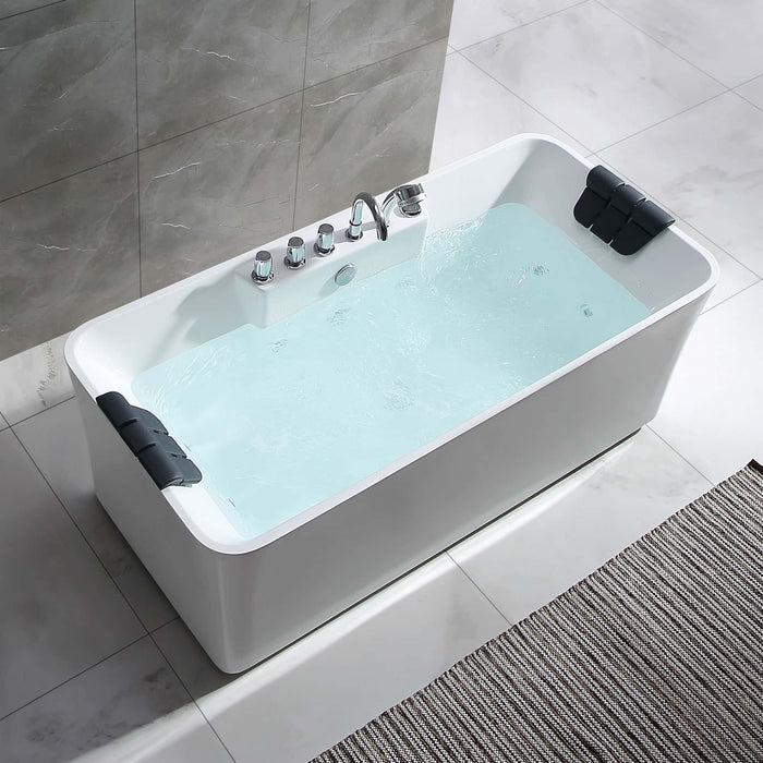 59" Freestanding Rectangle Whirlpool Bathtub with Center Drain - EMPV-59AIS15