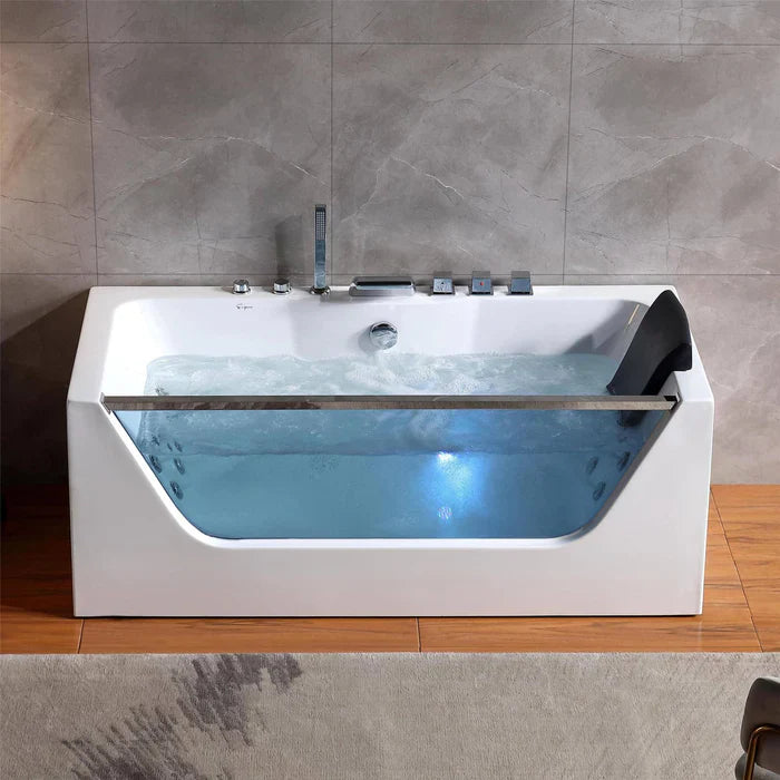 Empava 59" Modern Alcove Whirlpool Bathtub with Faucet and LED Lights, EMPV-59JT408LED