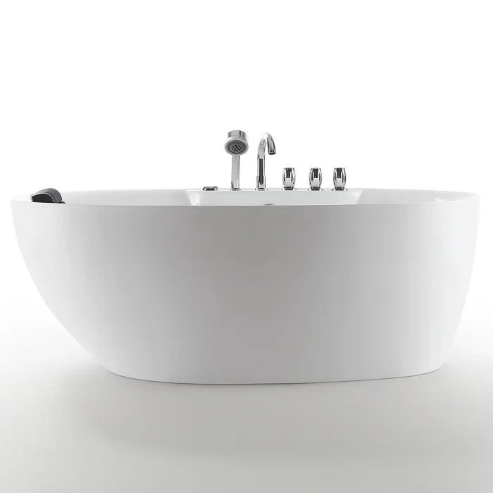 Empava 67" Freestanding Flat Bottom Whirlpool Bathtub with Faucet, EMPV-67AIS13