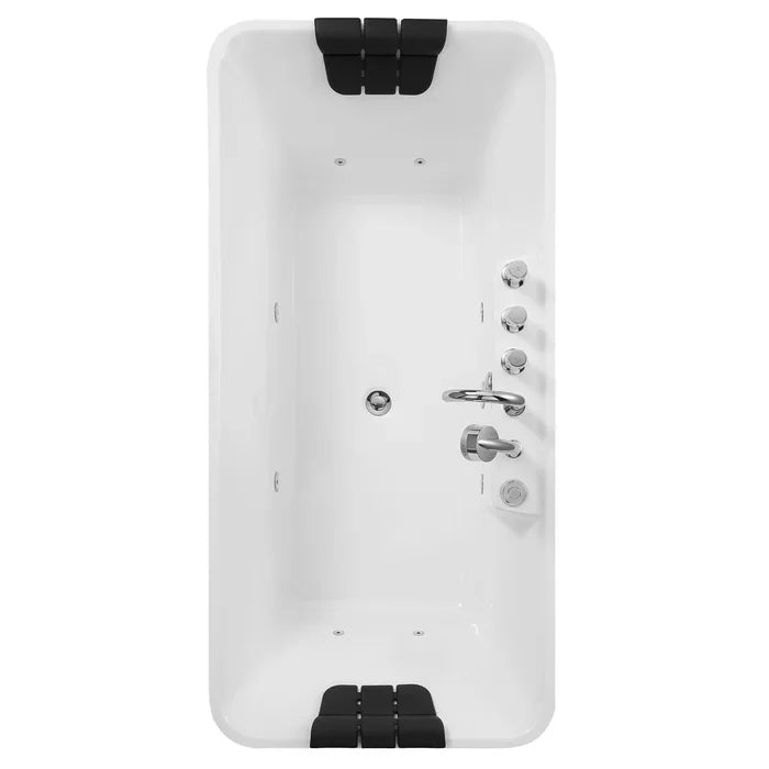 Empava 67" Freestanding Flat Bottom Whirlpool Bathtub with Faucet, EMPV-67AIS16