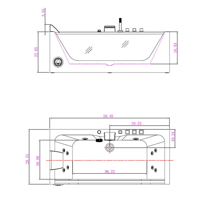 Empava 67" Modern Alcove Whirlpool  Bathtub with Faucet and LED Lights, EMPV-67JT408LED