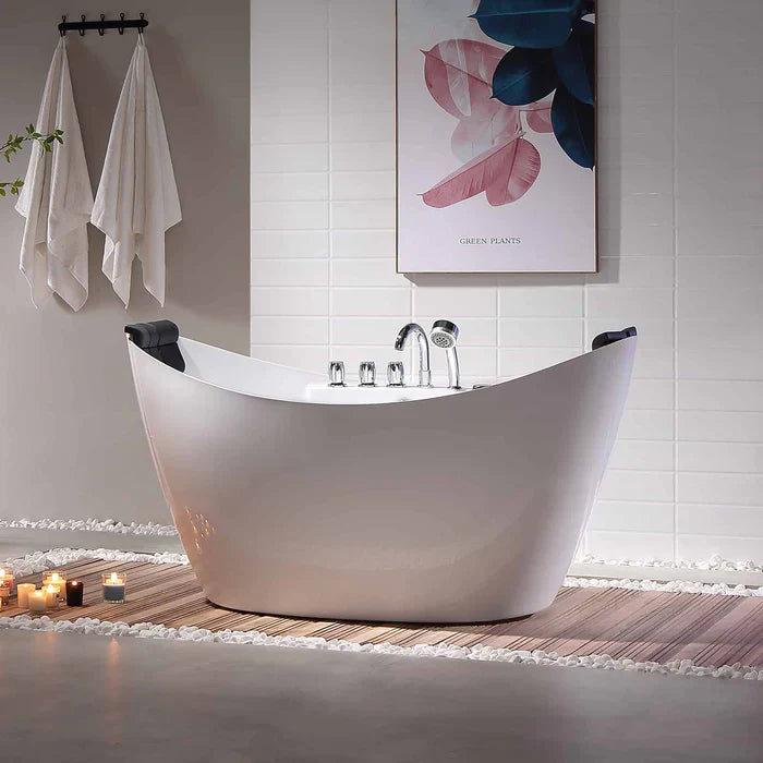 Empava 67" Freestanding Hourglass Whirlpool Bathtub with Faucet, EMPV-67AIS10