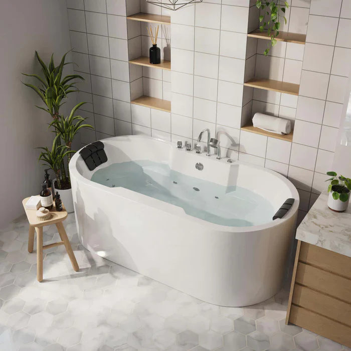 Empava 67" Freestanding Oval Whirlpool Bathtub with Faucet, EMPV-67AIS17