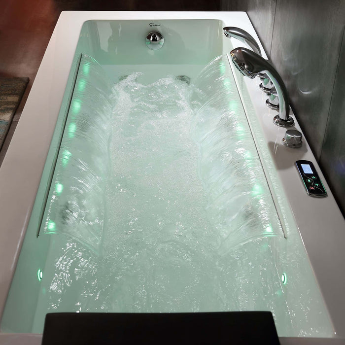 67" Alcove Combination Massage Inline Heater LED Tub with Left Drain - EMPV-67JT351LED