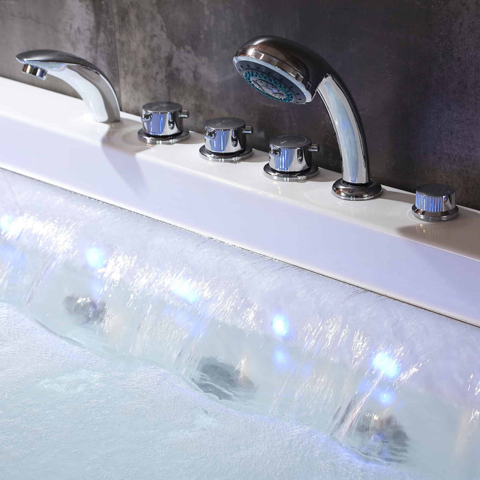 67" Alcove Combination Massage Inline Heater LED Tub with Left Drain - EMPV-67JT351LED