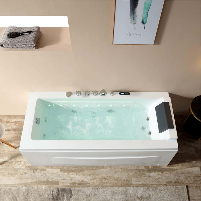 67" Alcove Combination Massage Inline Heater LED Tub with Left Drain - EMPV-67JT351LED