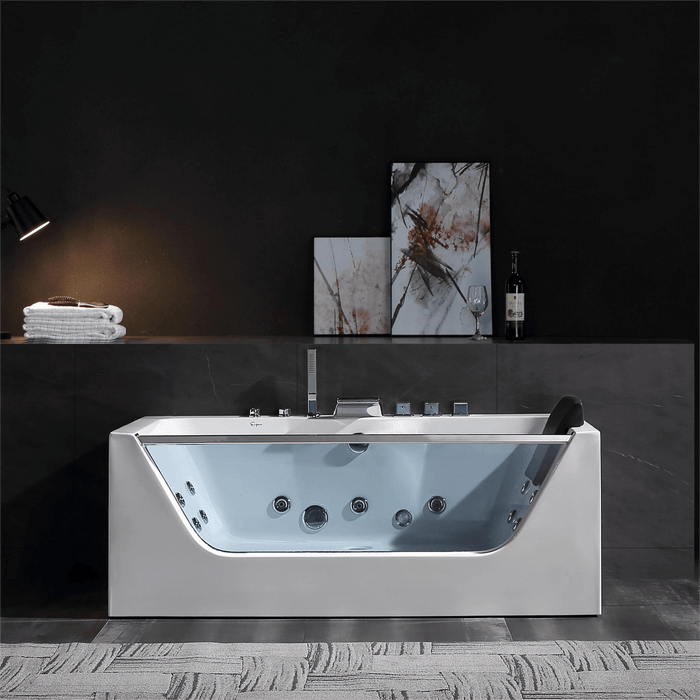 67" Alcove LED Whirlpool Bathtub with Center Drain - EMPV-67JT408LED