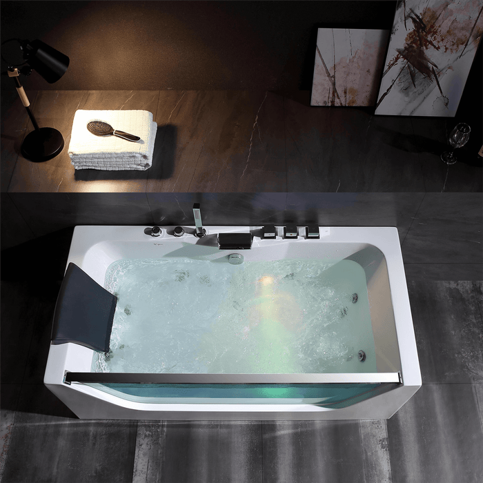 67" Alcove LED Whirlpool Bathtub with Center Drain - EMPV-67JT408LED