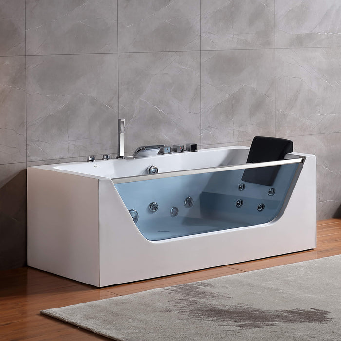 67" Alcove LED Whirlpool Bathtub with Center Drain - EMPV-67JT408LED