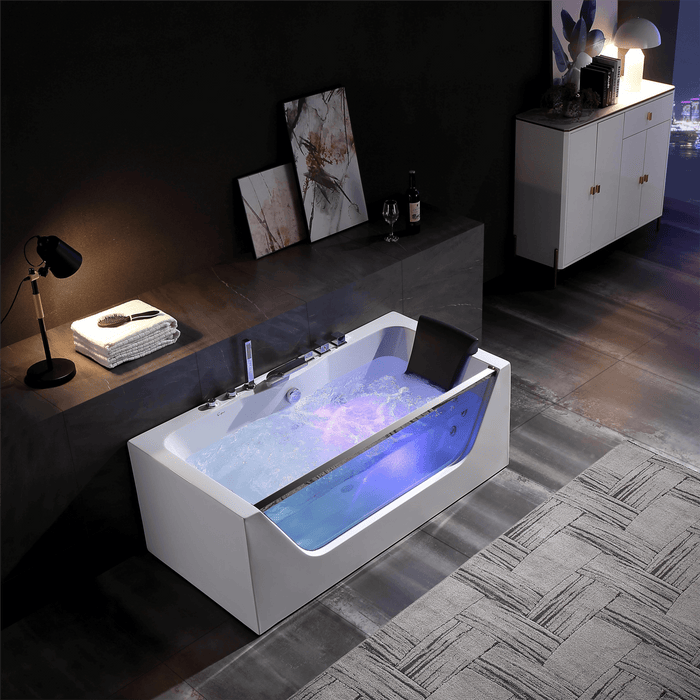 67" Alcove LED Whirlpool Bathtub with Center Drain - EMPV-67JT408LED