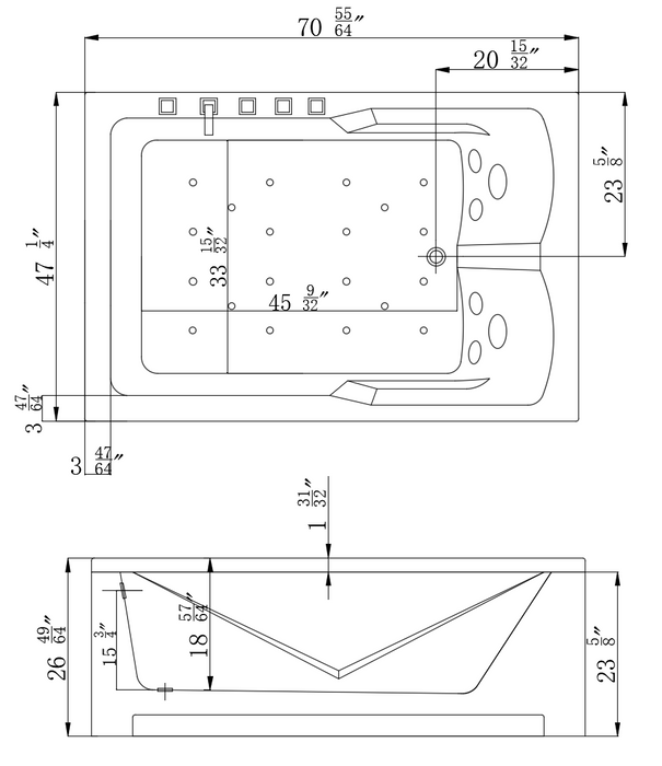 71" Alcove Whirlpool 2-Person Bathtub with Right Drain - EMPV-71JT667B