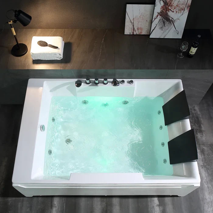 Empava 72" Modern Whirlpool Alcove Bathtub with Faucet and LED Lights, EMPV-72JT367LED